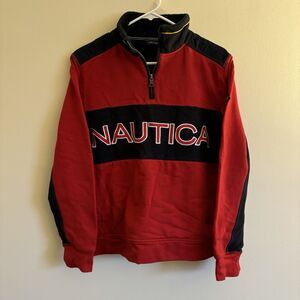 Nautica Pullover Sweatshirt 1/4 Zip Sailing Red And Blue - Mens Size Small